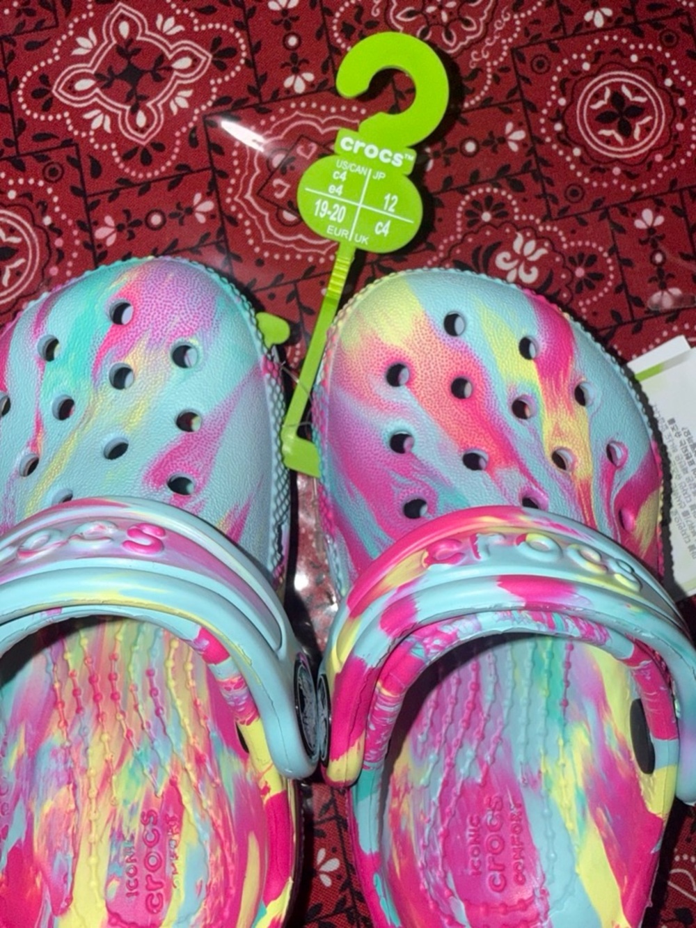 CROCS Kids Classic Clog - Pastel Tie-Dye Pink Blue Yellow
